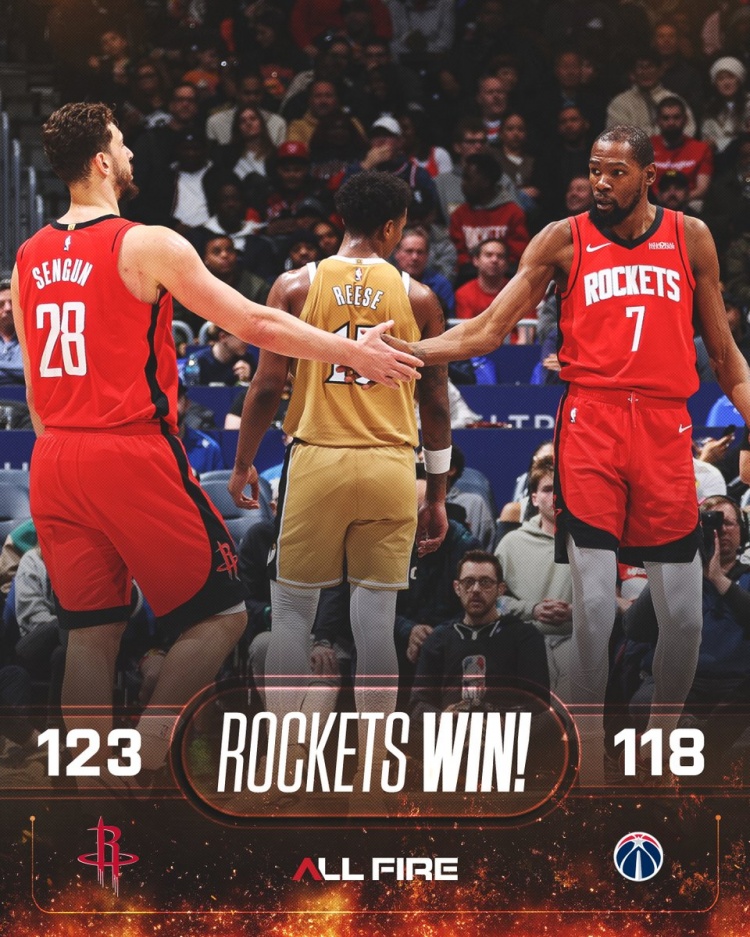开云-合砍62分!火箭官方赢球海报:杜兰特与申京携手登上封面
